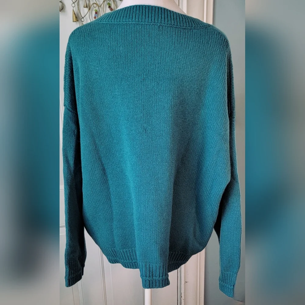 Sablyn Alston Boyfriend Crew Neck Sweater Womens L Teal 100% Cashmere Relaxed Fi - Picture 5 of 12